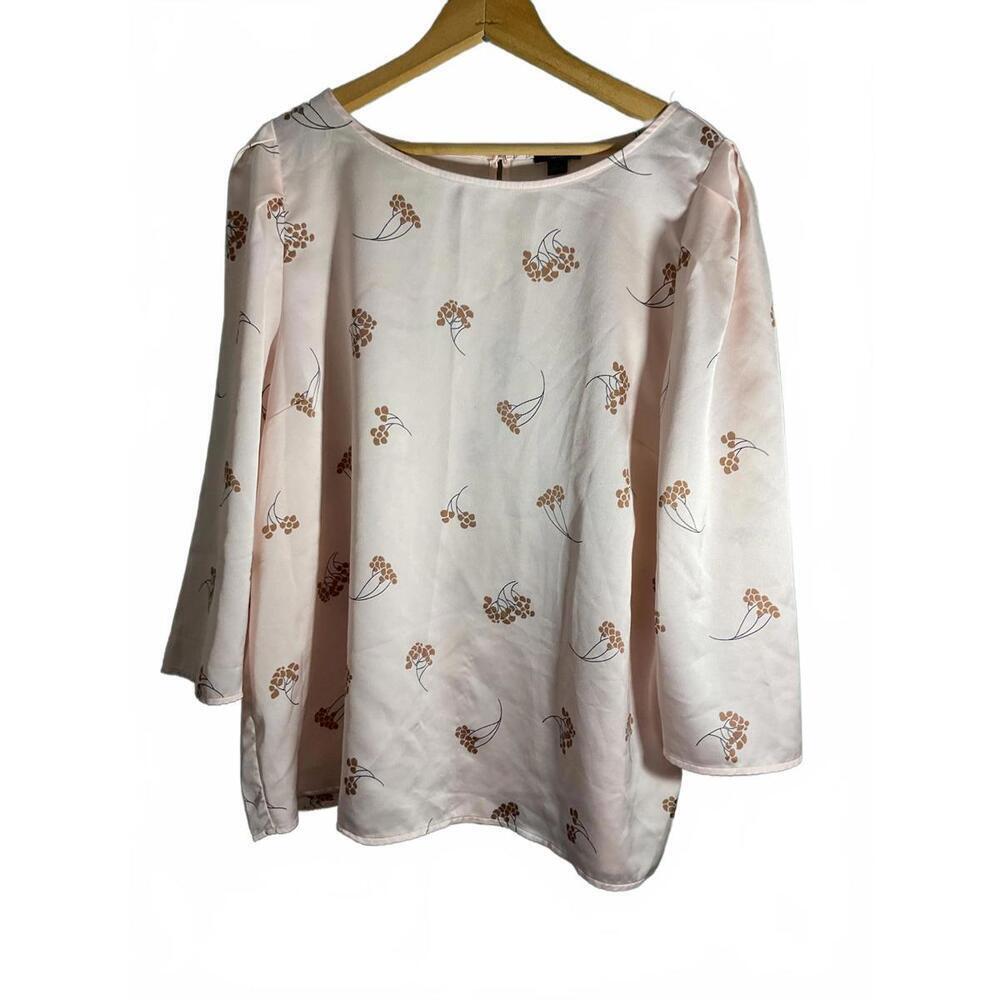 Ann Taylor Light Pink Floral Print Blouse Work Career XL